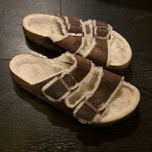 Birkenstock Women's Dark Brown Shearling Sandals